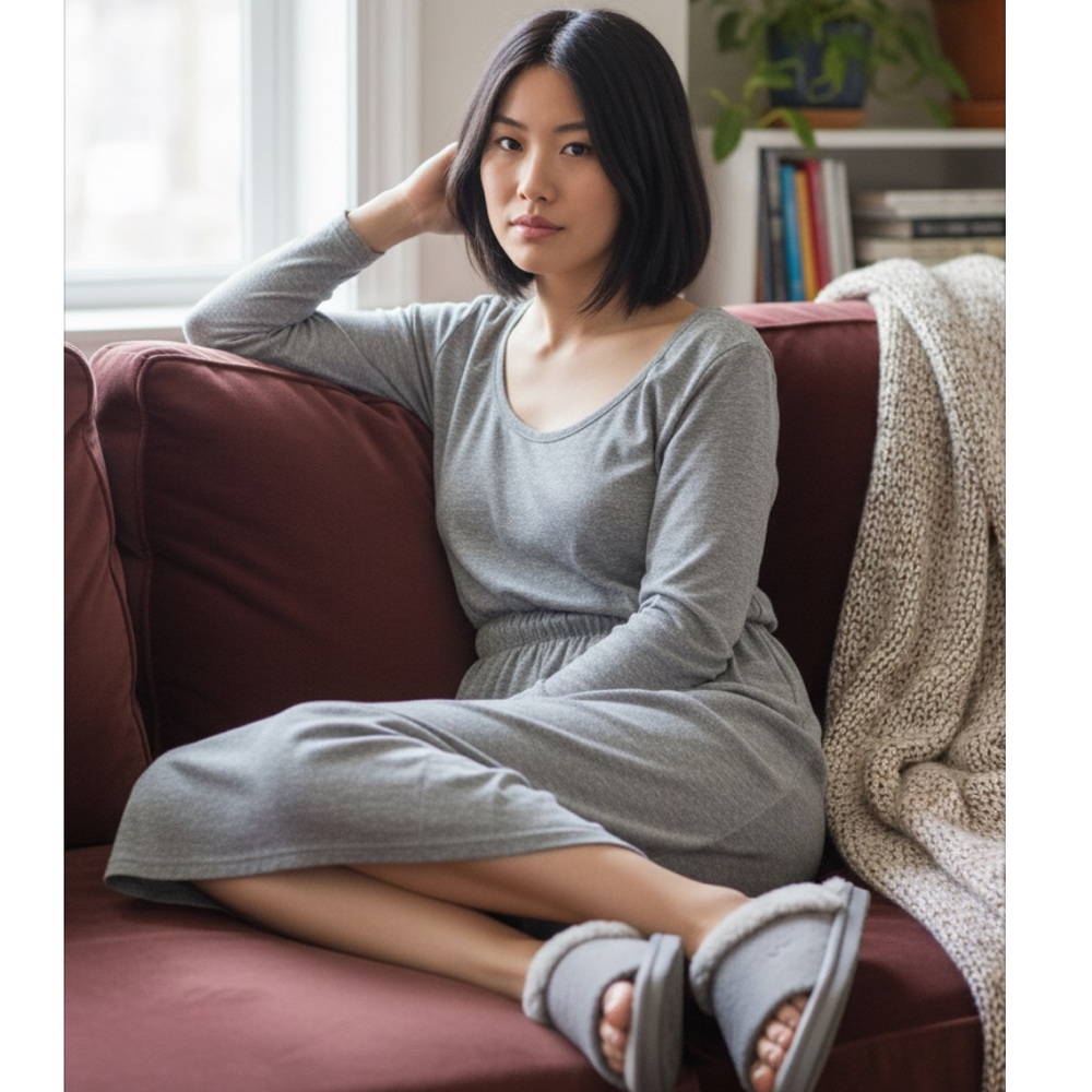 Gap gray dress lounger Soft Spun Scoop neck casual midi small NWT
